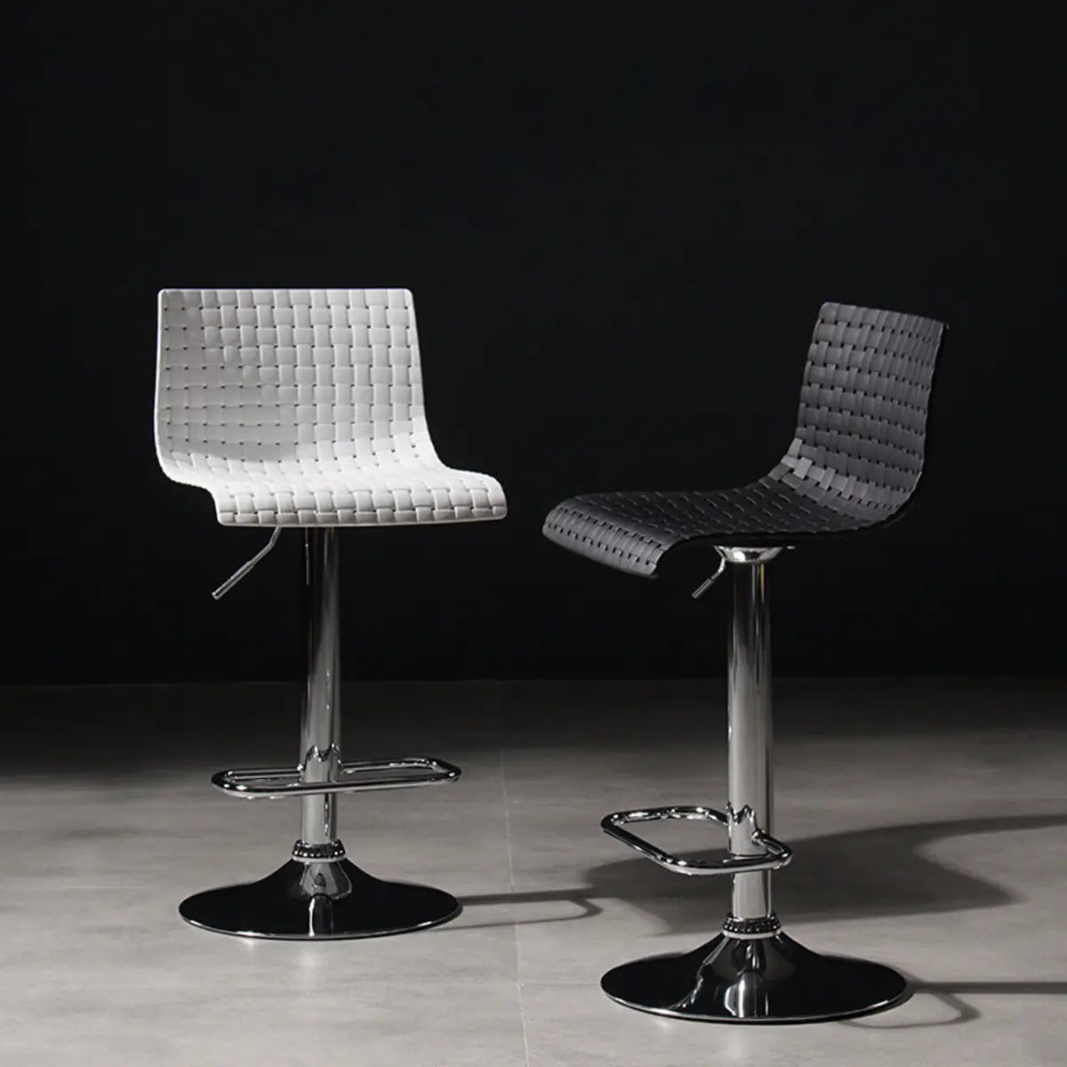 Woven Polymer Adjustable Armless Swivel Bar Stool — Black