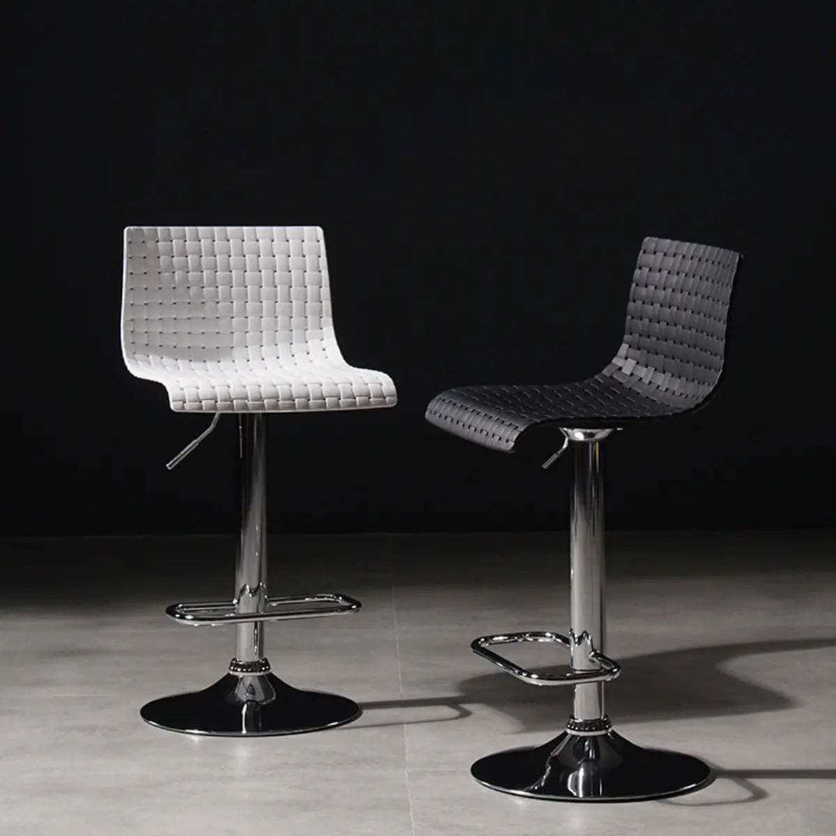 Woven Polymer Adjustable Armless Swivel Bar Stool — Black