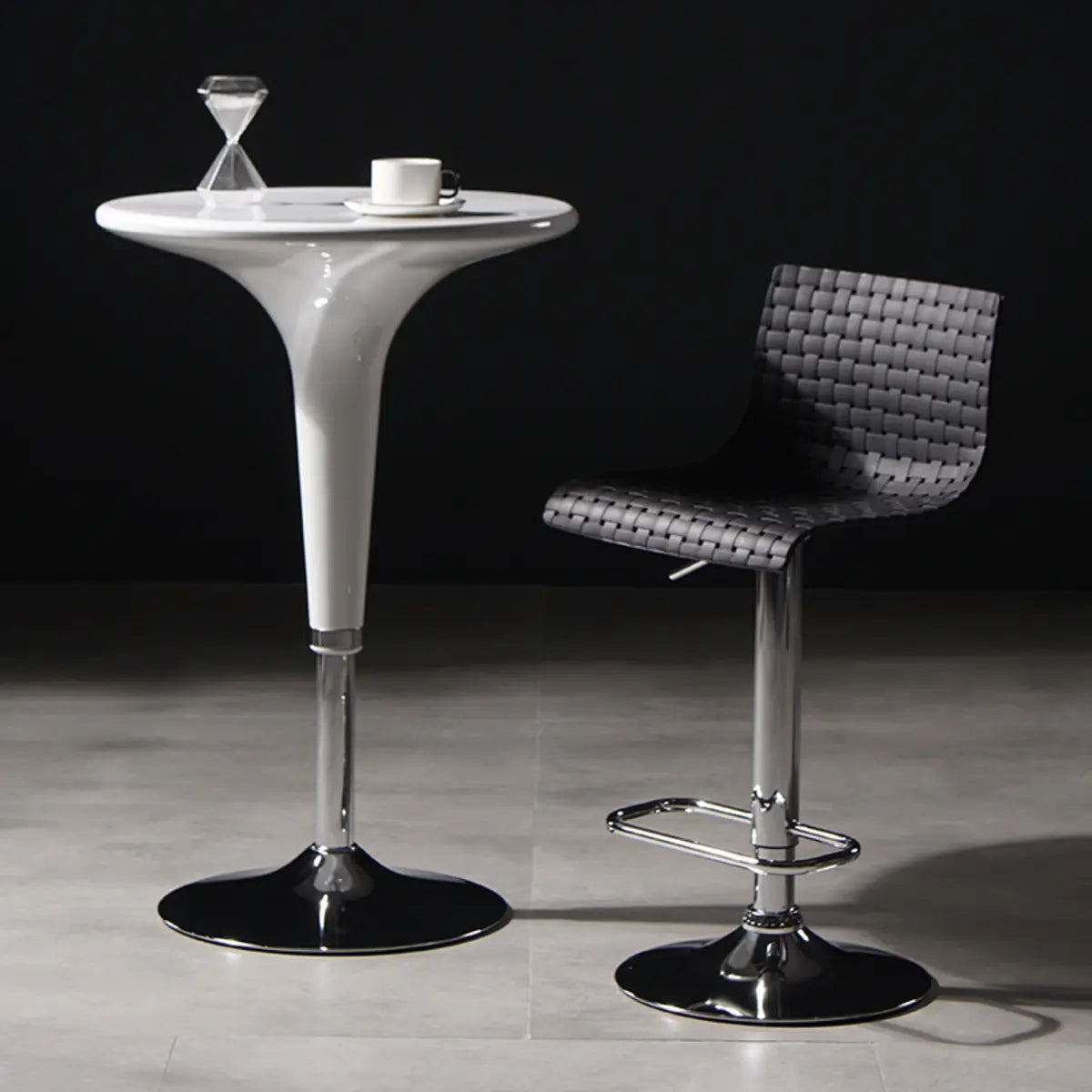 Woven Polymer Adjustable Armless Swivel Bar Stool — Grey