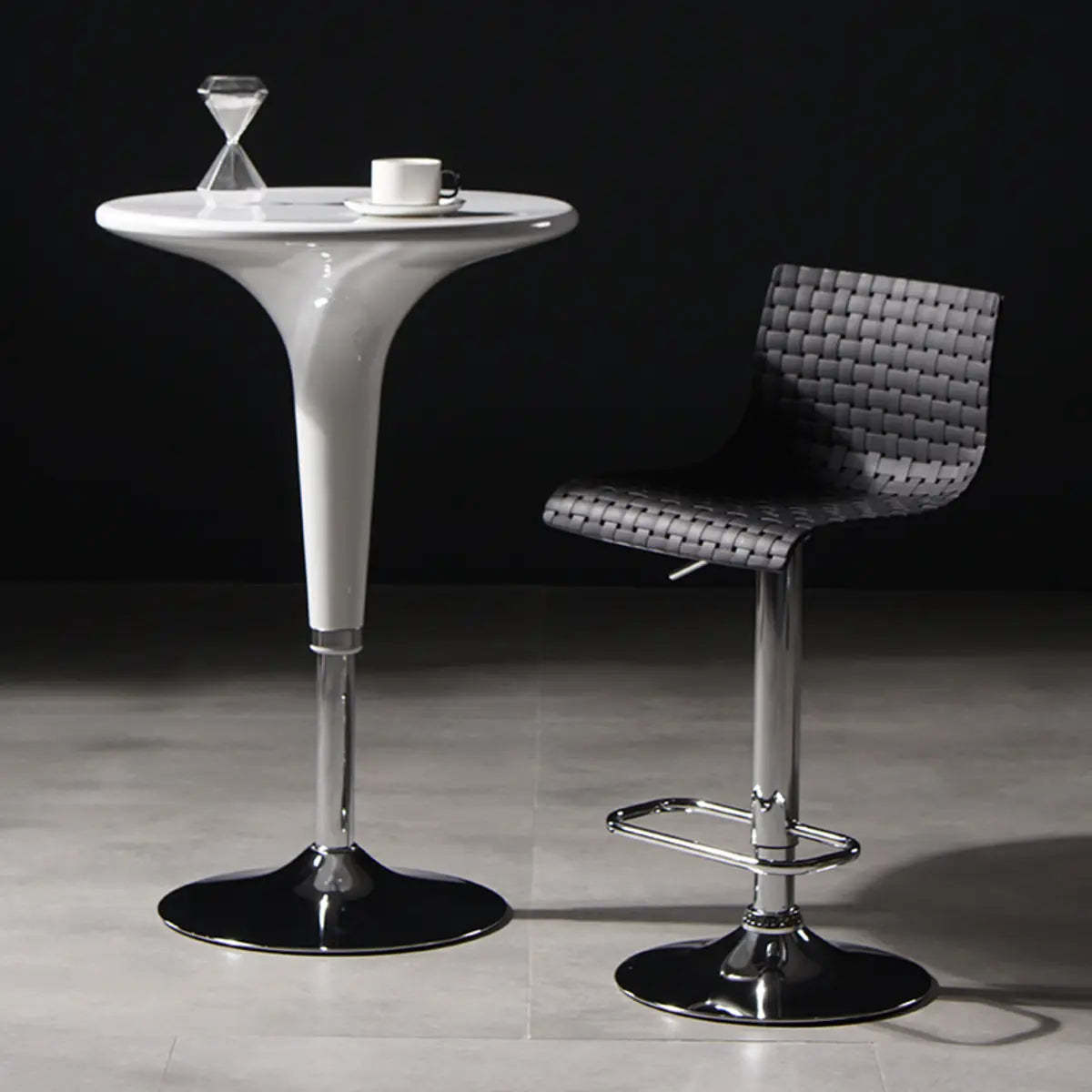 Woven Polymer Adjustable Armless Swivel Bar Stool — Grey