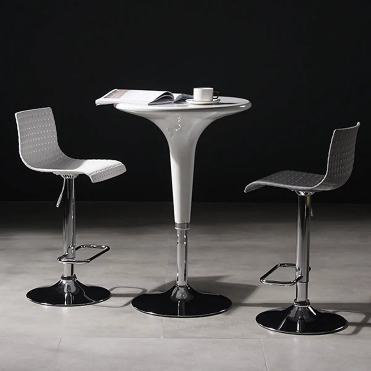 Woven Polymer Adjustable Armless Swivel Bar Stool — White