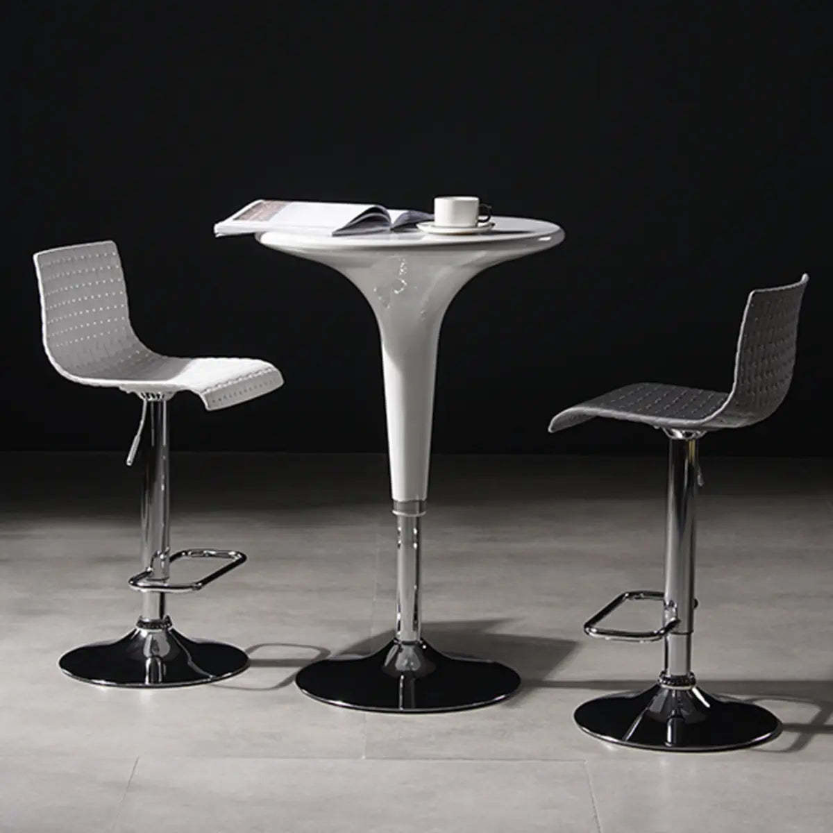 Woven Polymer Adjustable Armless Swivel Bar Stool — White