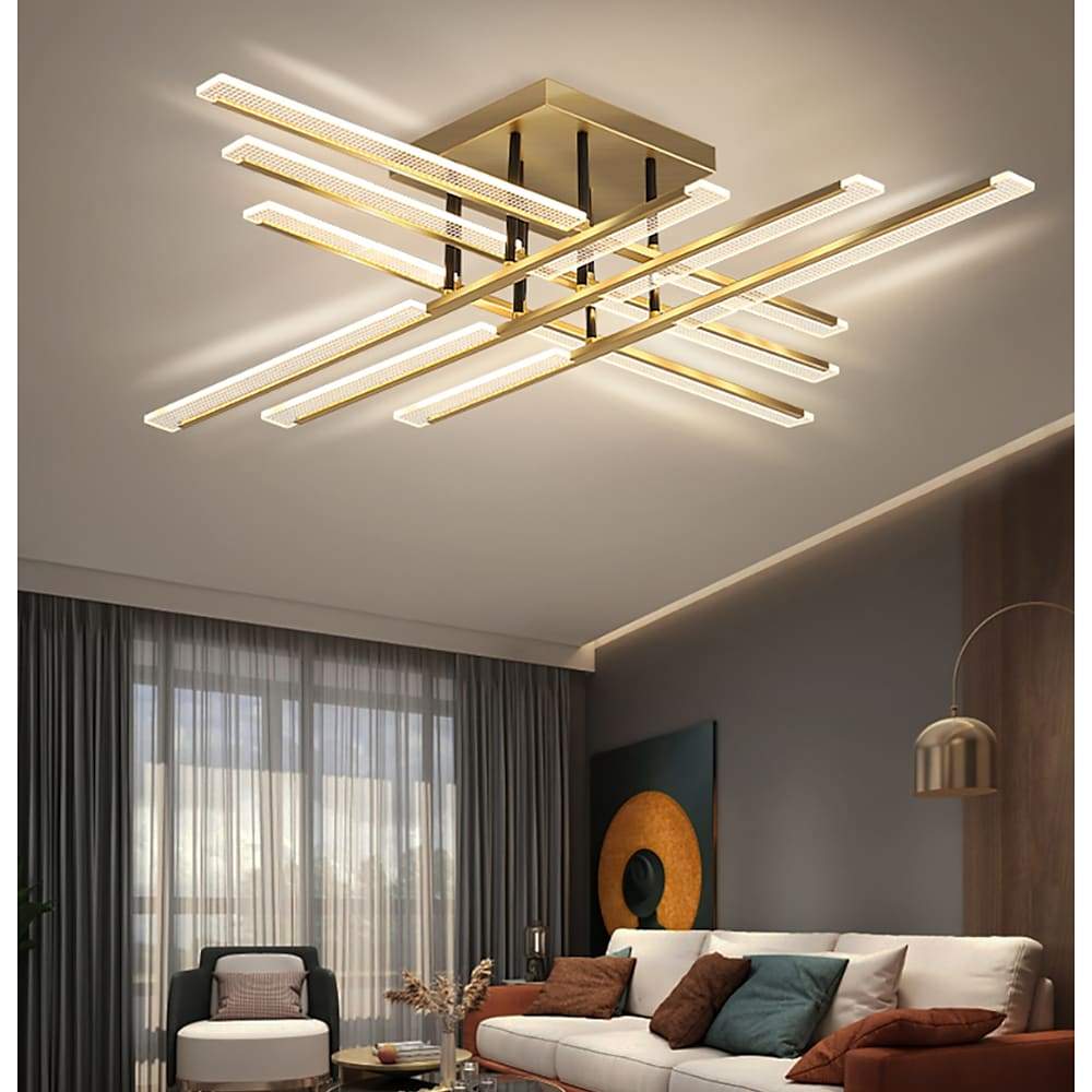 White linear ornate semi-flush mount light — Dimmable (3000K-6000K) / 12-Light