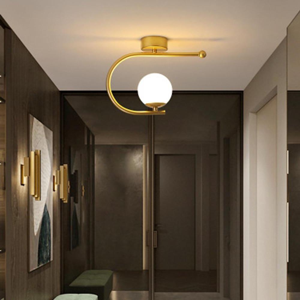 Black glass curved globe semi-flush mount light - modern — Warm White (3000K) / Brushed Gold