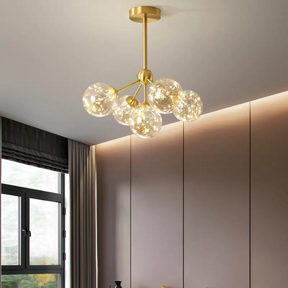 5-globe ornate brass chandeliers for living room — White