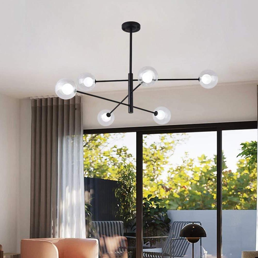 Lighom linear sputnik black chandeliers in glass — Cool White (6000K)