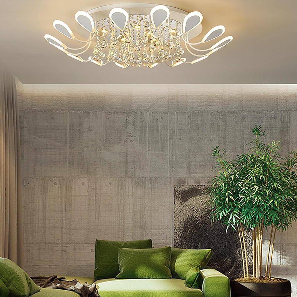 Lighom flower-shaped crystal semi-flush mount light for bedroom — White / Cool White (6000K)