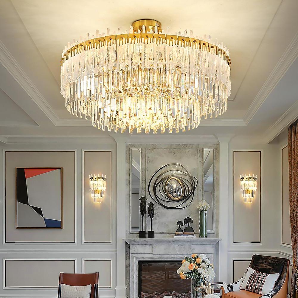 Modern neutral cord gold glass chandeliers — 16" H x 24" Dia