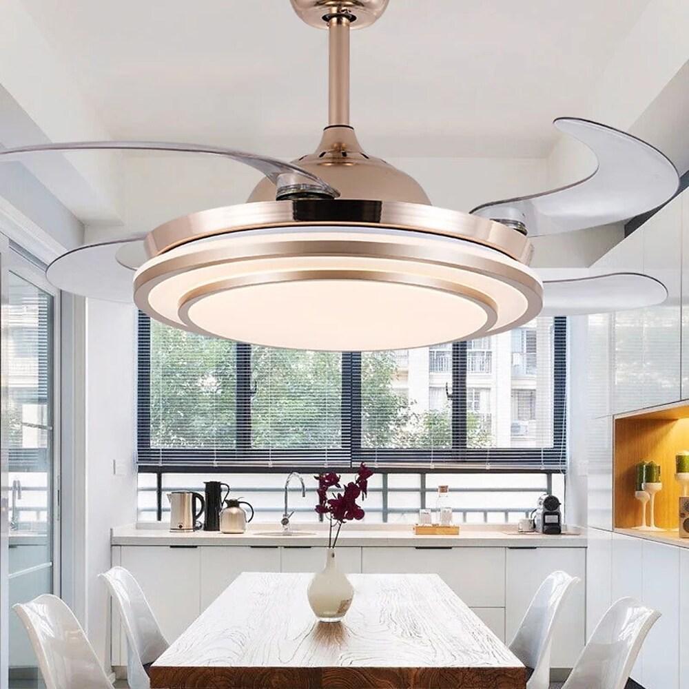 4-blade retractable ceiling fans in synthetic — 18" H x 15" Dia / Polished Chrome