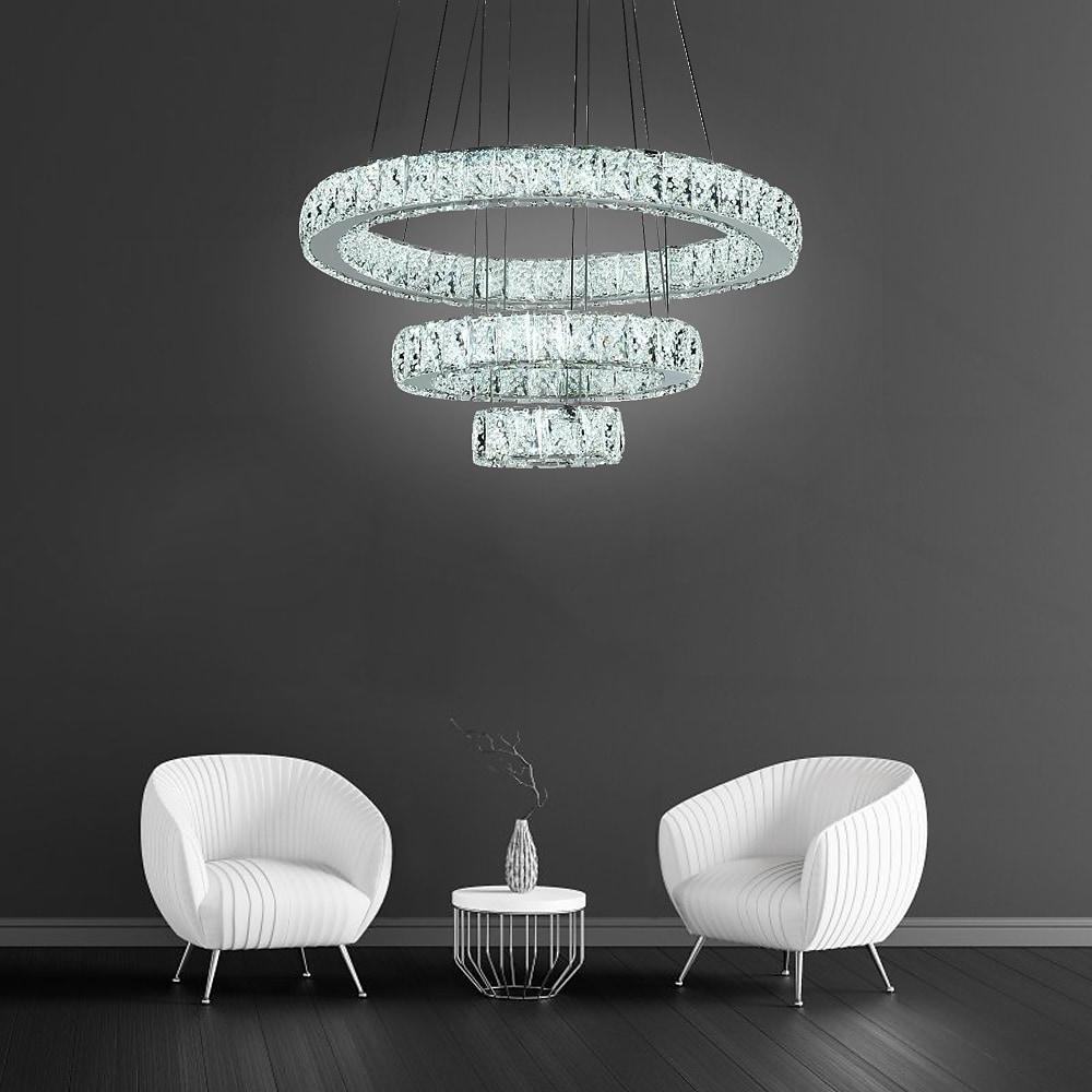 Modern circle suspended chandeliers in crystal — Cool White (6000K)