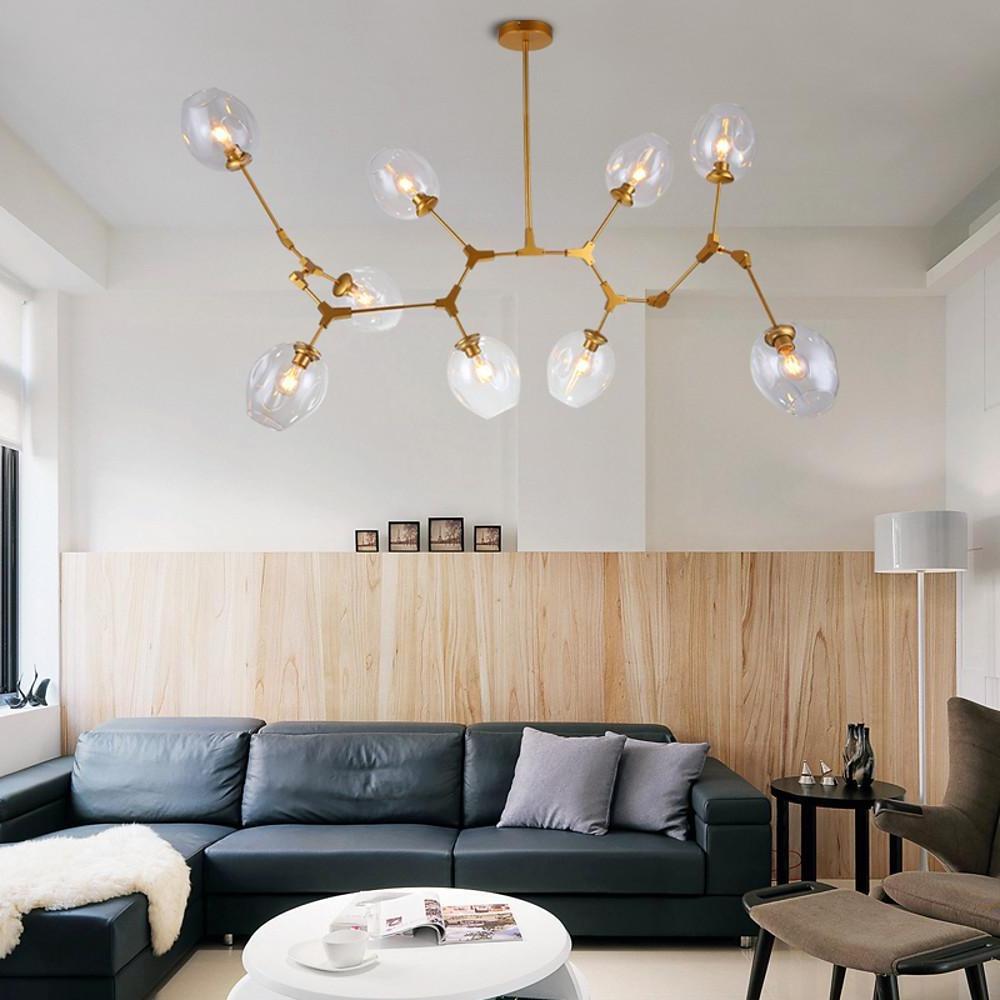 Lighom modern 5-11 branch gray chandeliers in glass — Amber / 6-Light