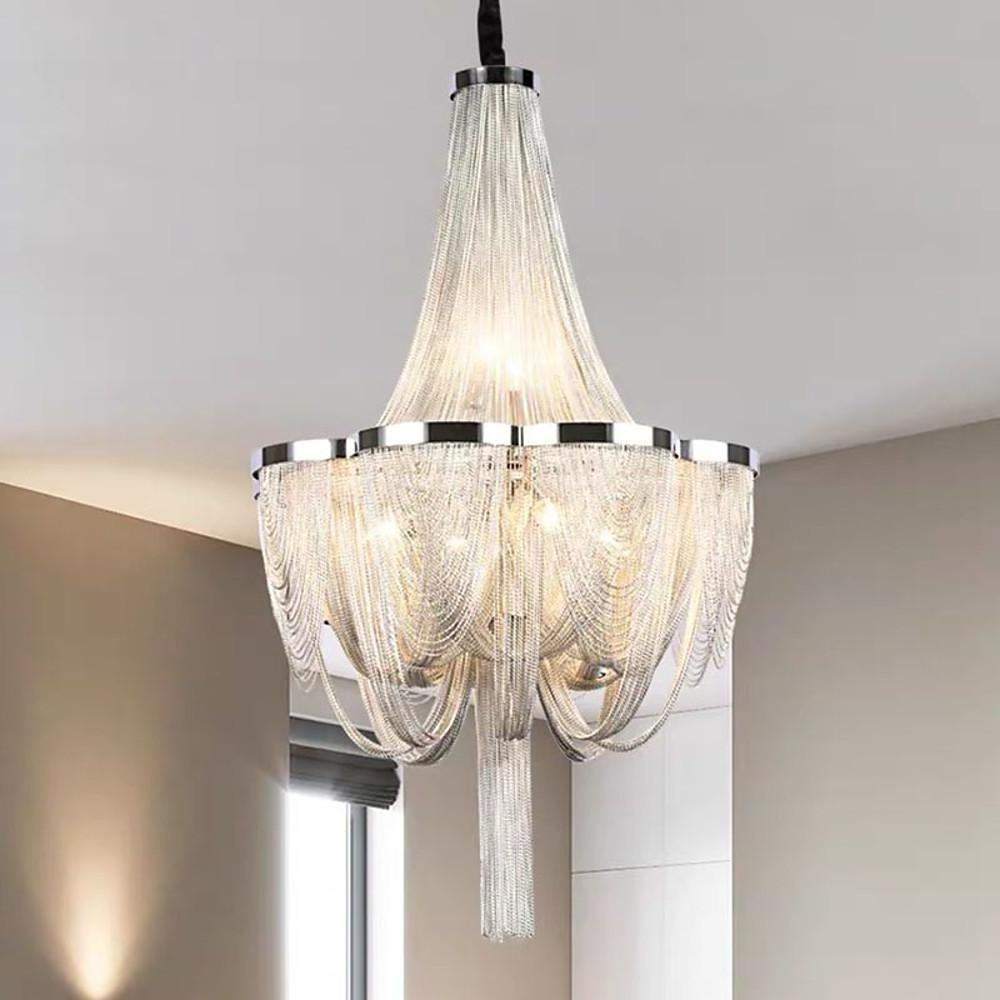 Gray metal 6-light chandeliers - modern — Polished Chrome