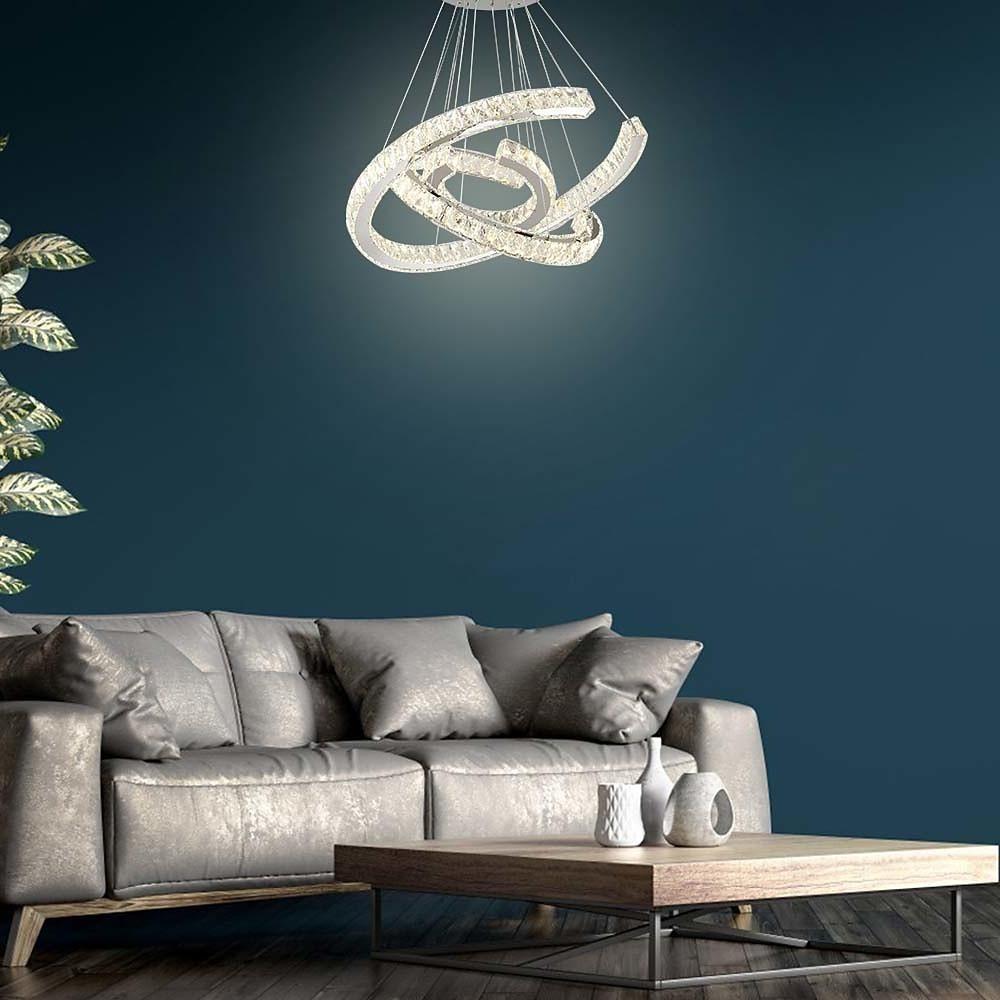 Wave Flush Mount Lighting for Dining Room LED Crystal Stainless Steel Ceiling Lights-Lighom