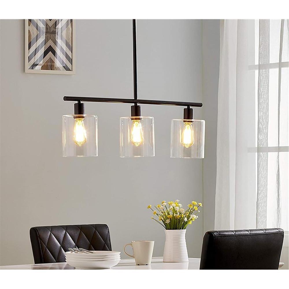 Linear 3-Lantern Vintage Metal Glass LED Kitchen Pendant