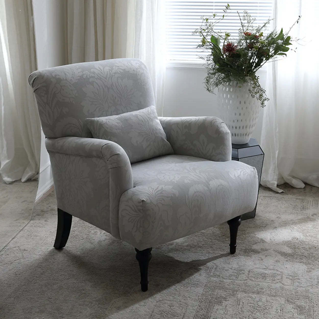 Yellow Striped Accent Chair with Ottoman