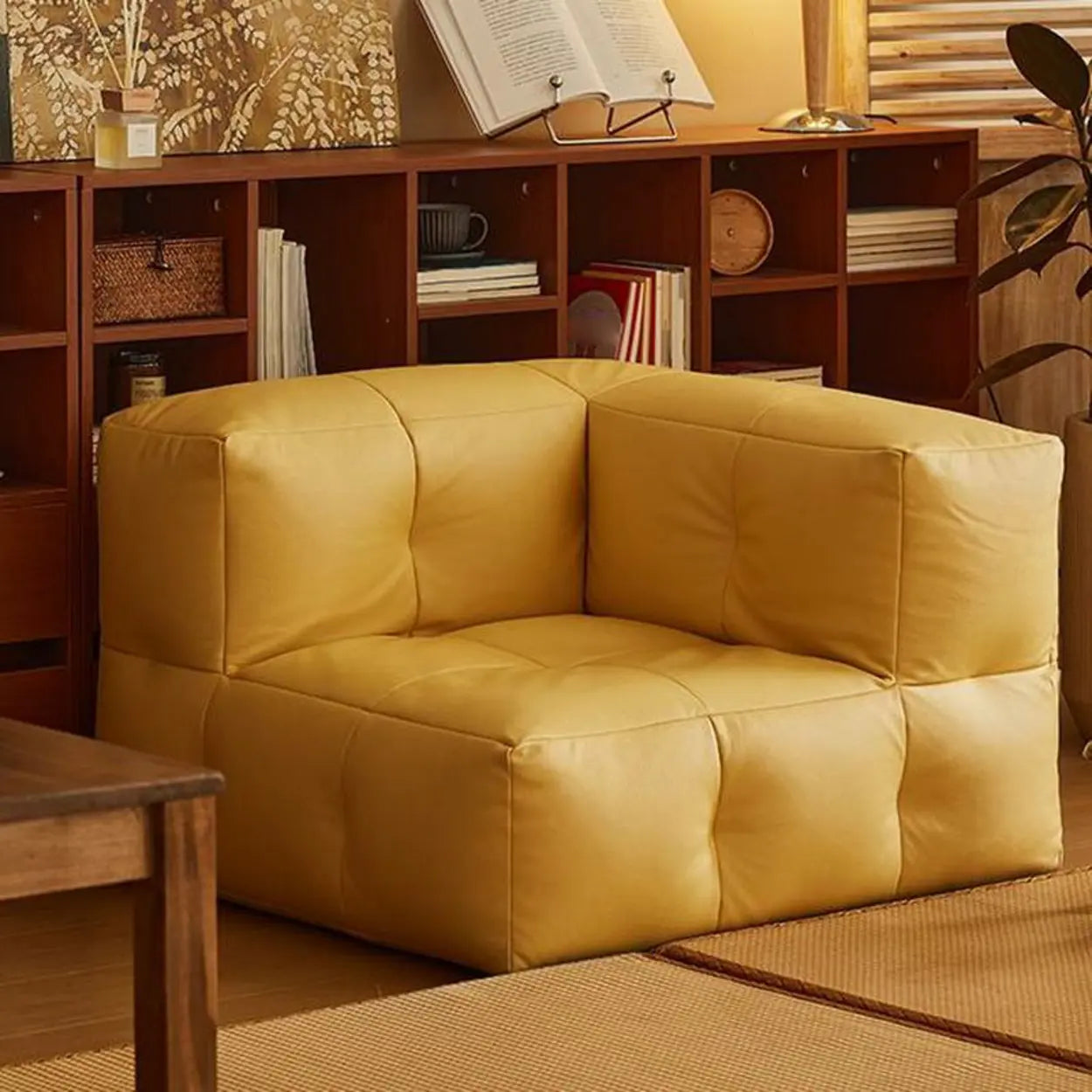 Yellow Tech Cloth Biscuit Back Reclining Corner Chair — Brown / Corner Chair / Tech Cloth