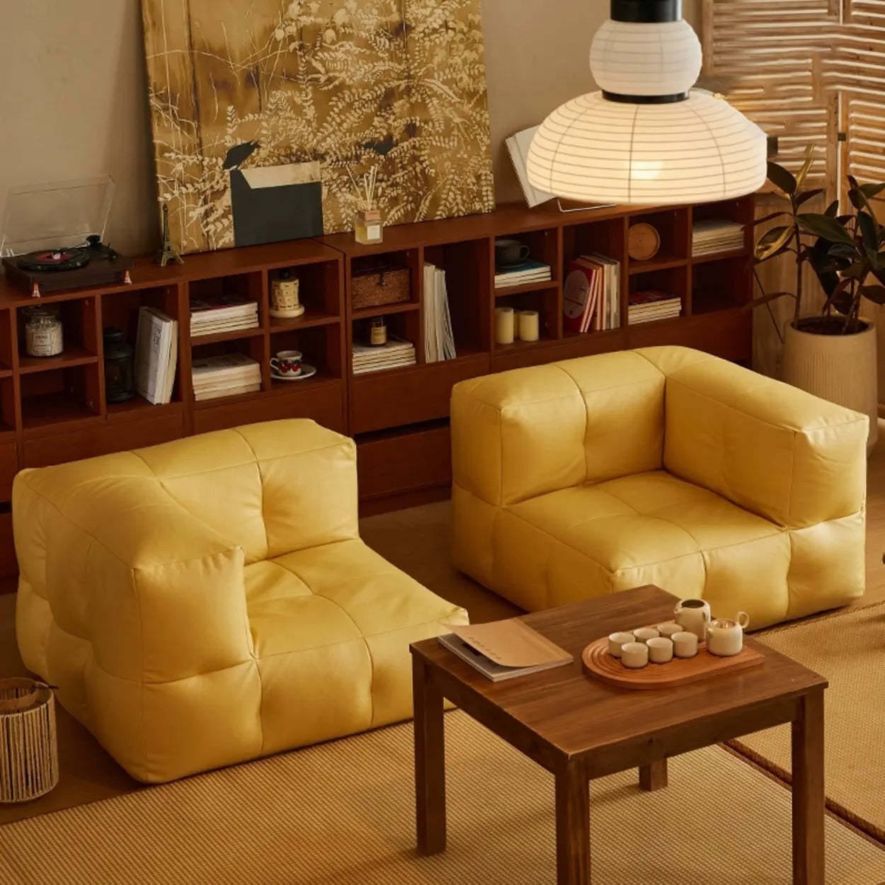 Yellow Tech Cloth Biscuit Back Reclining Corner Chair