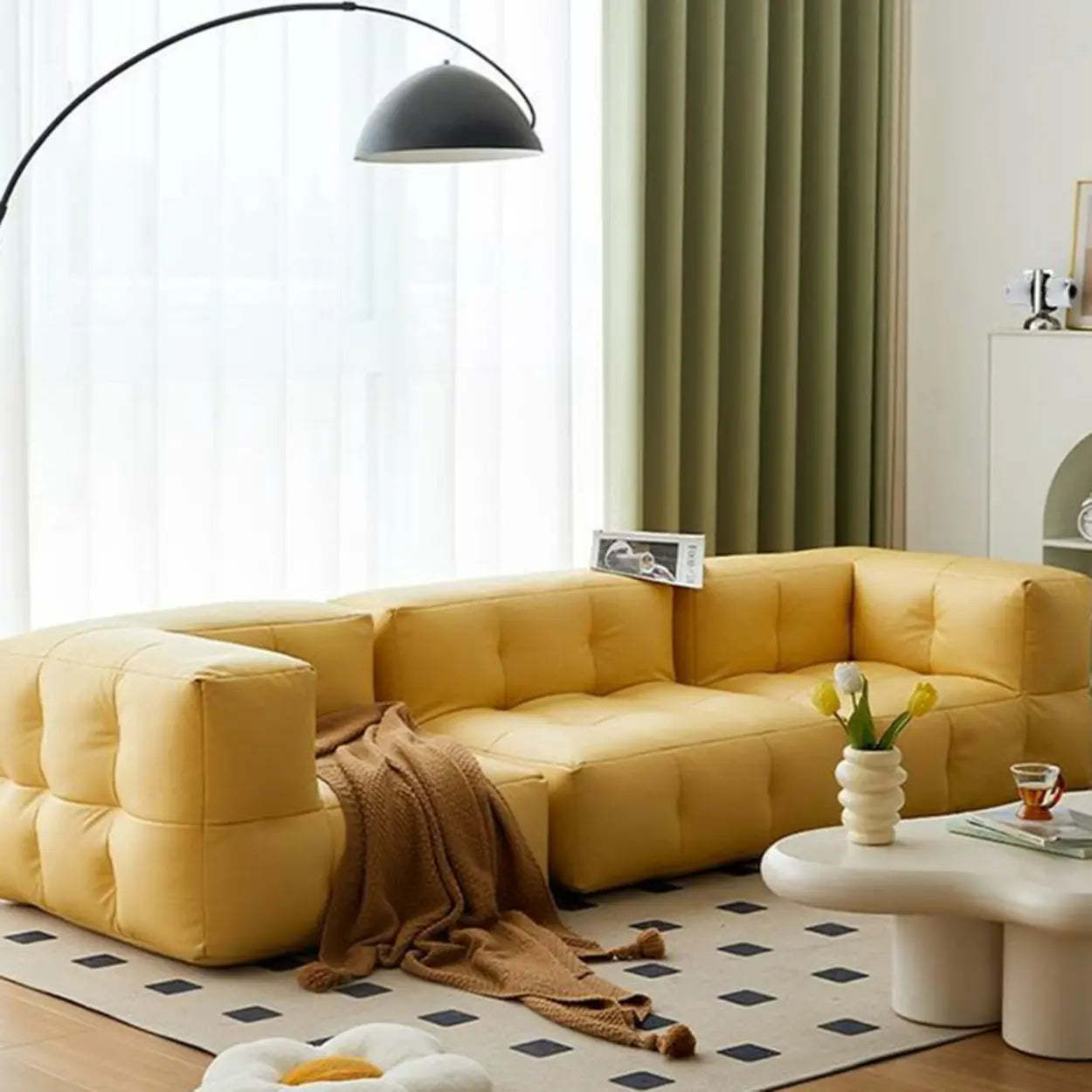 Yellow Tech Cloth Biscuit Back Reclining Corner Chair