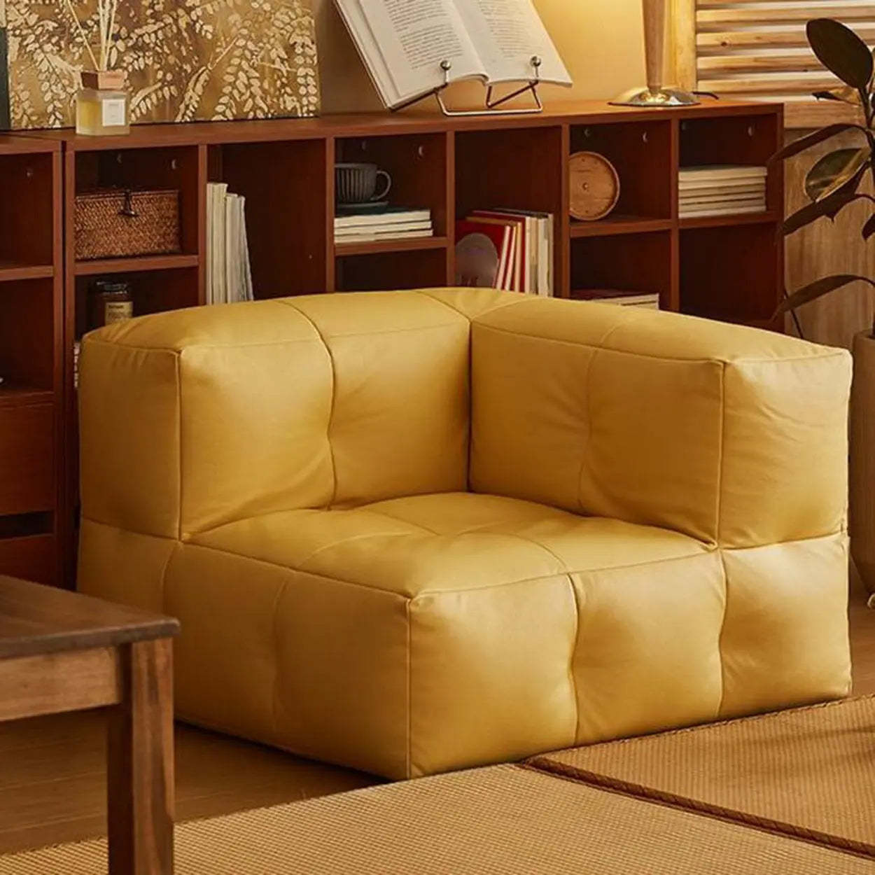 Yellow Tech Cloth Biscuit Back Reclining Corner Chair — Brown / Corner Chair / Tech Cloth