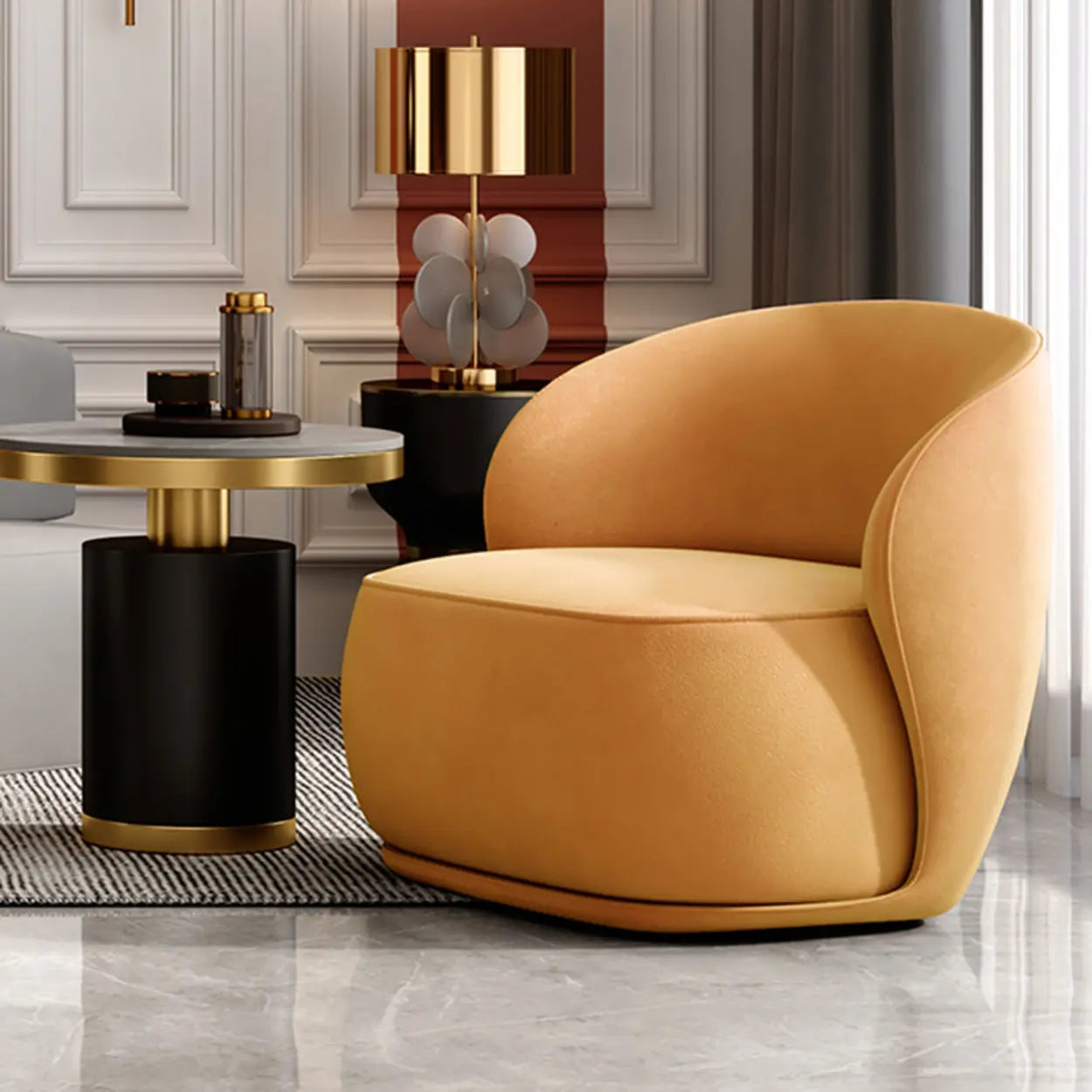 Yellow Velvet Tight High-Back Fill Arm Chair