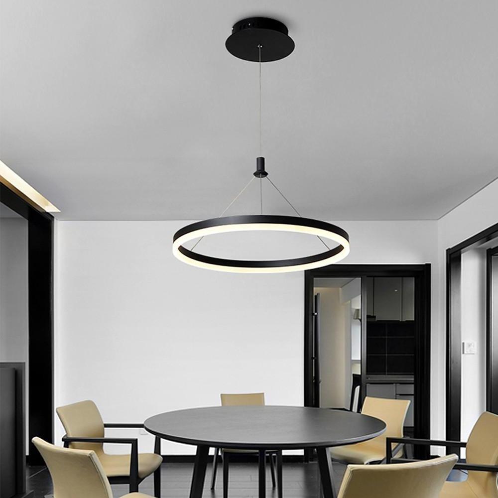 Modern ringed corona black pendant lighting in synthetic — 2" H x 12" Dia / Dimmable with Remote