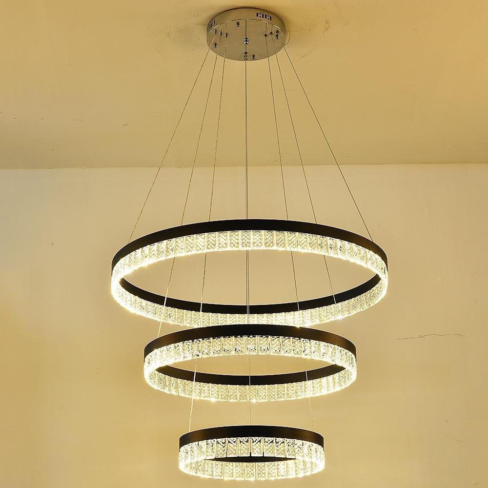 Lighom 3-tier circle crystal chandeliers for living room — Natural White (4000K)