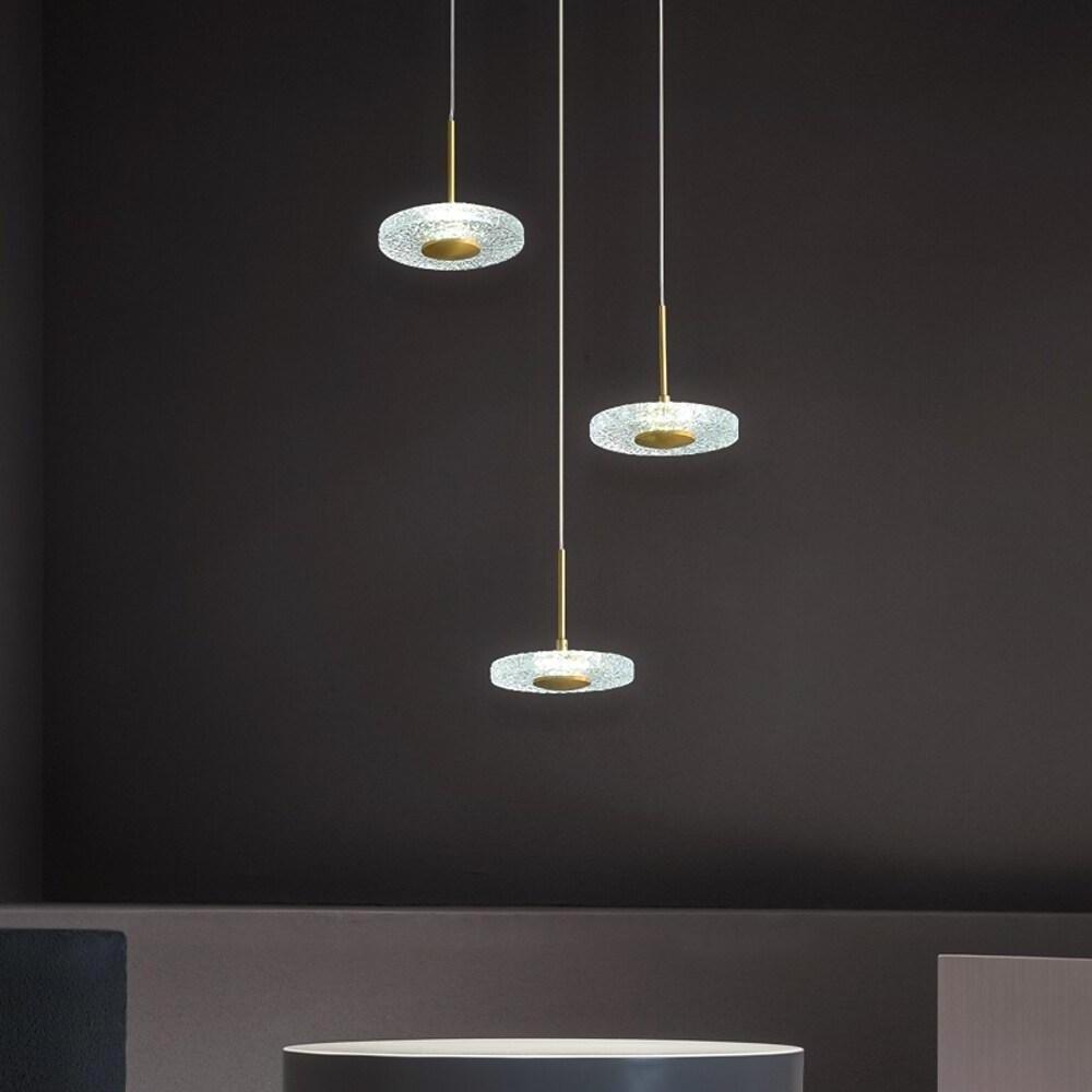 Circular Acrylic Copper LED Gold Nordic Pendant Lighting Hanging Ceiling Lights-Lighom