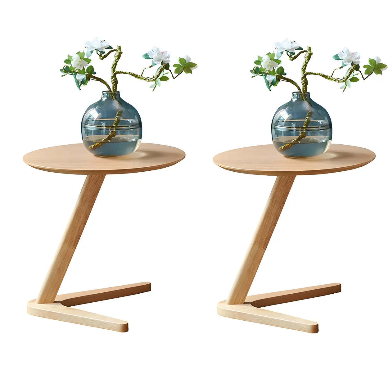 Z-Shaped Walnut Round Wood Side Table