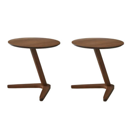 Z-Shaped Walnut Round Wood Side Table