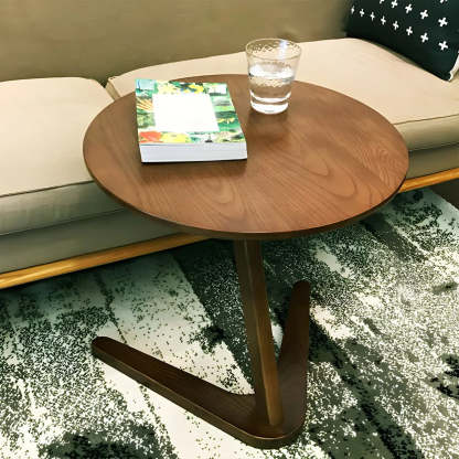 Z-Shaped Walnut Round Wood Side Table