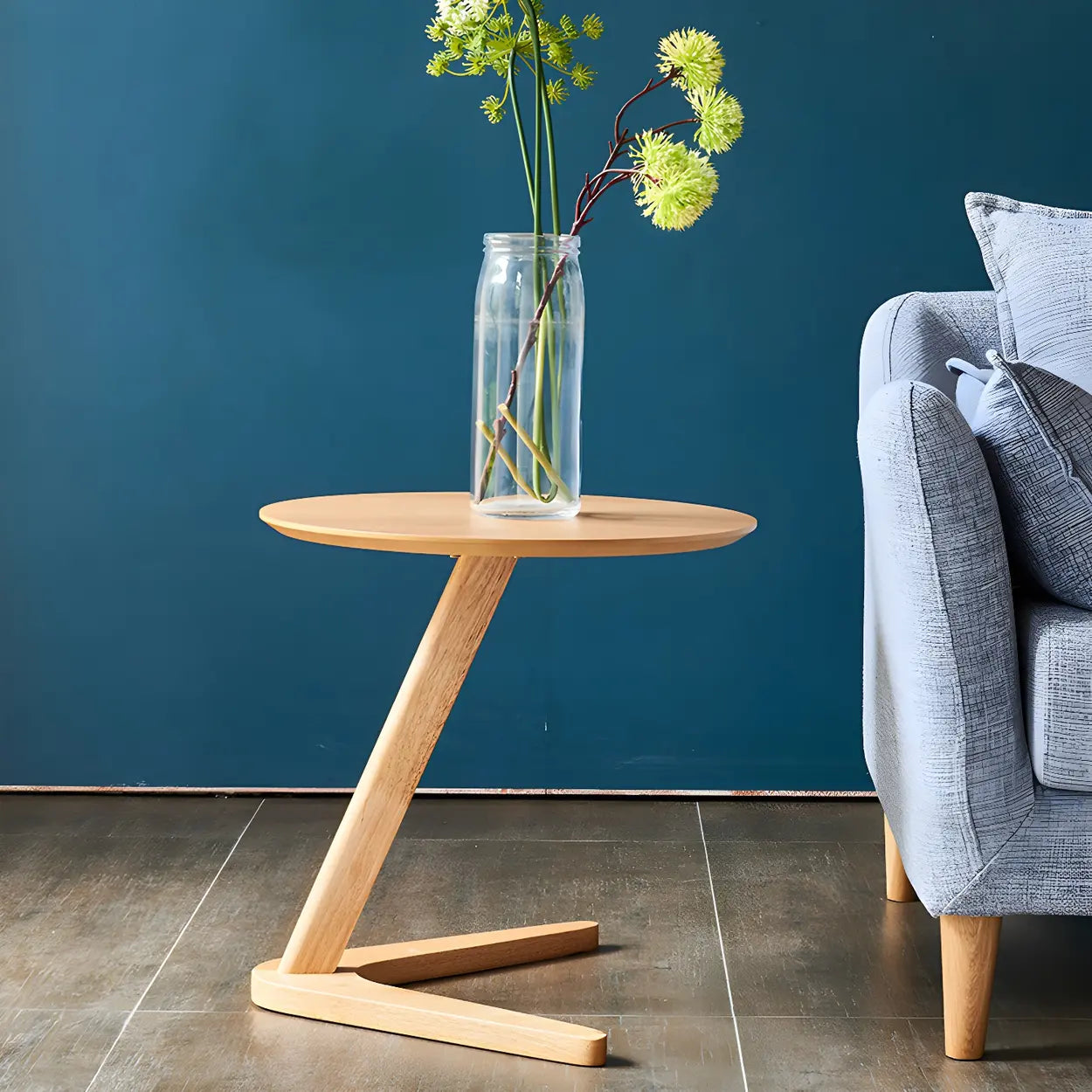 Z-Shaped Walnut Round Wood Side Table — Walnut / 1