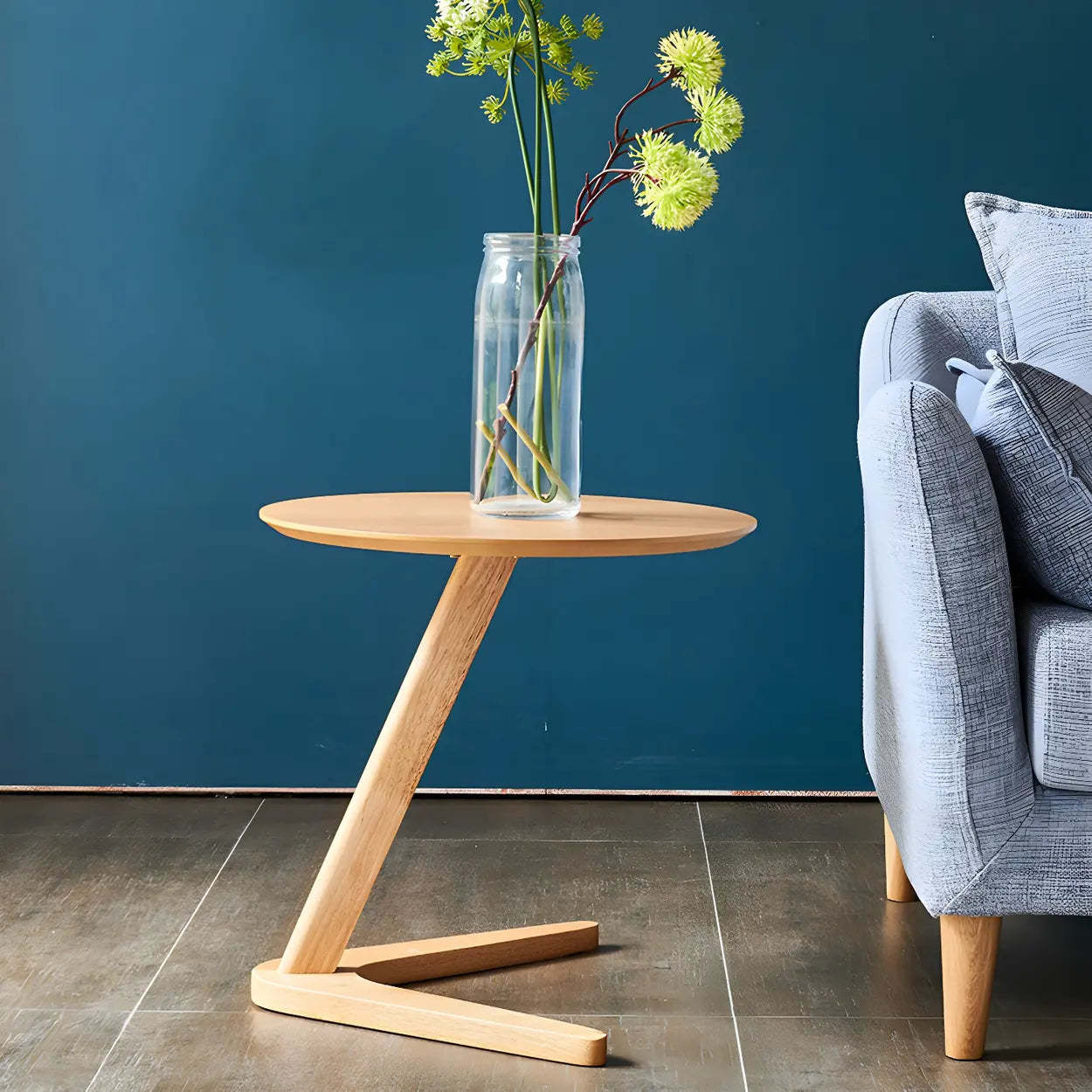 Z-Shaped Walnut Round Wood Side Table — Walnut / 1