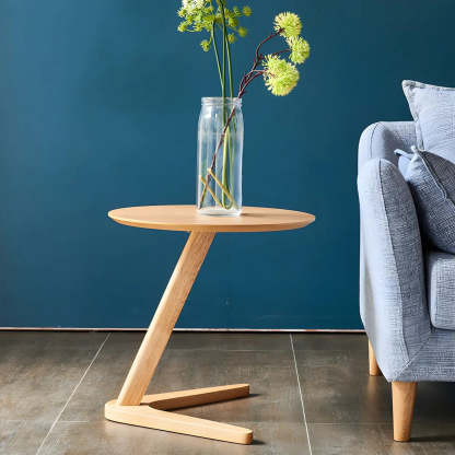 Z-Shaped Walnut Round Wood Side Table — Walnut / 1