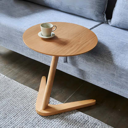 Z-Shaped Walnut Round Wood Side Table — Walnut / 2