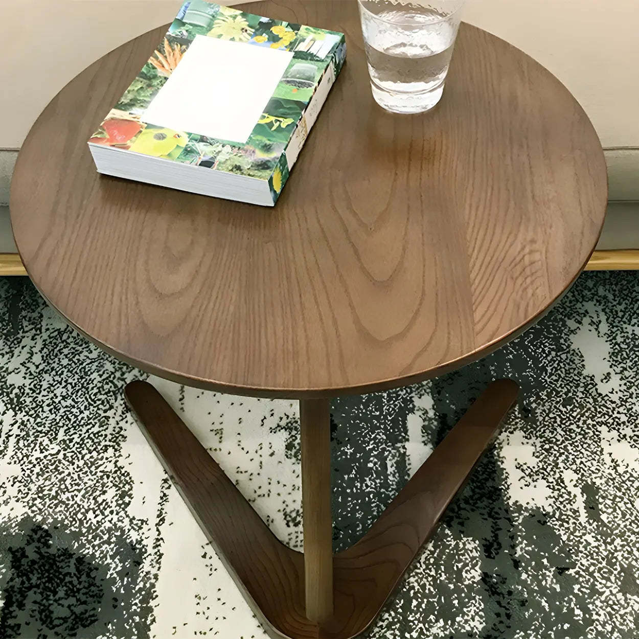Z-Shaped Walnut Round Wood Side Table