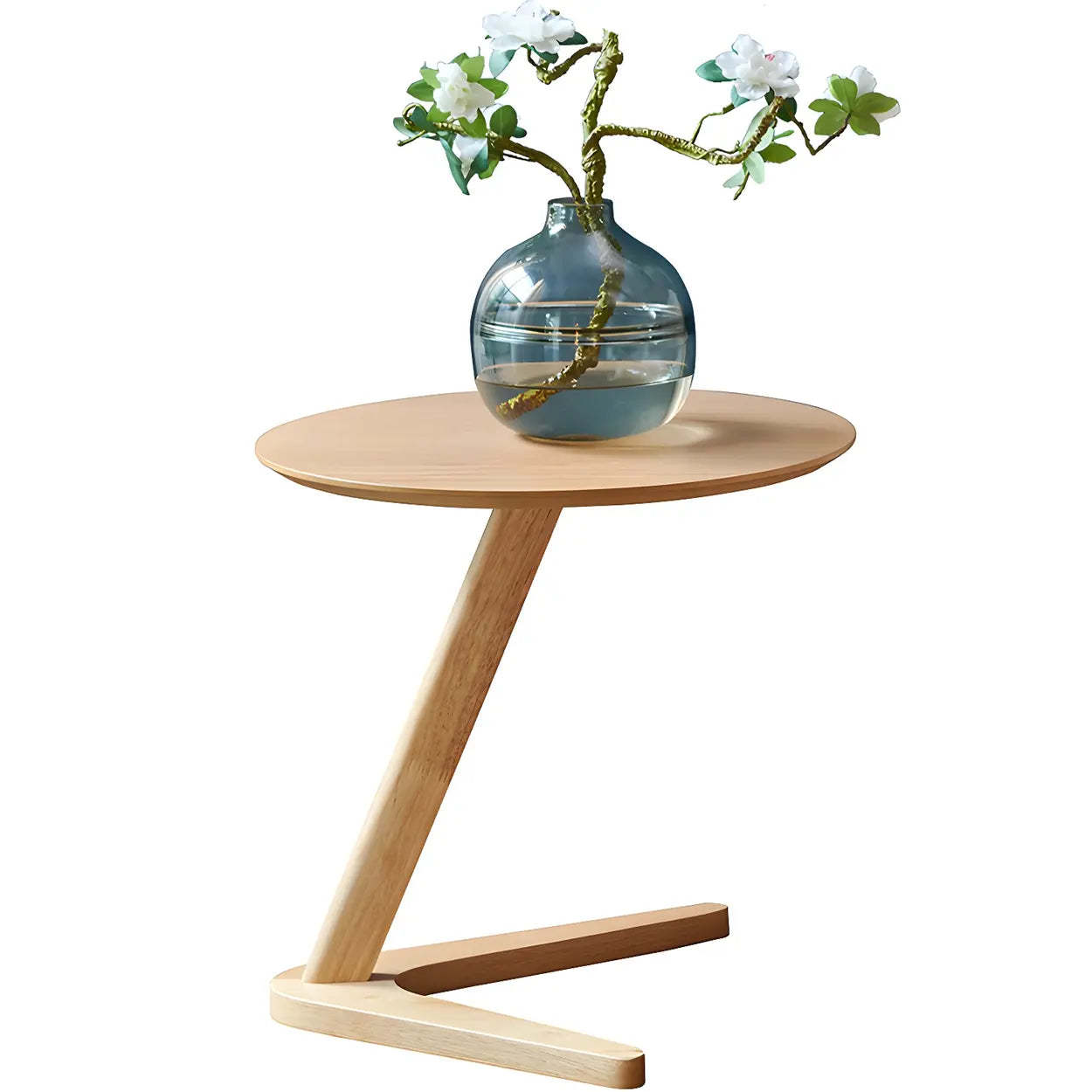 Z-Shaped Walnut Round Wood Side Table