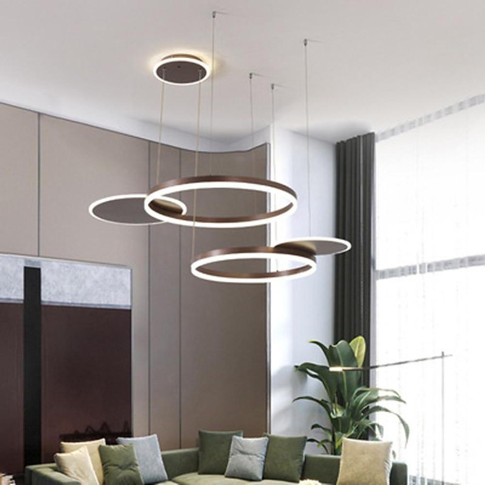Brown modern streamlined circular chandeliers — Brushed Gold / Cool White (6000K)