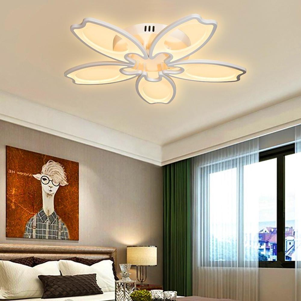Modern flower novelty semi-flush mount light in metal — Dia 24" x 3" H / Natural White (4000K) / 5-Light