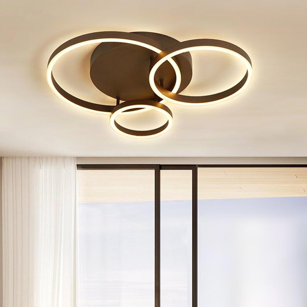White modern three-circle semi-flush mount light — Cool White (6000K)
