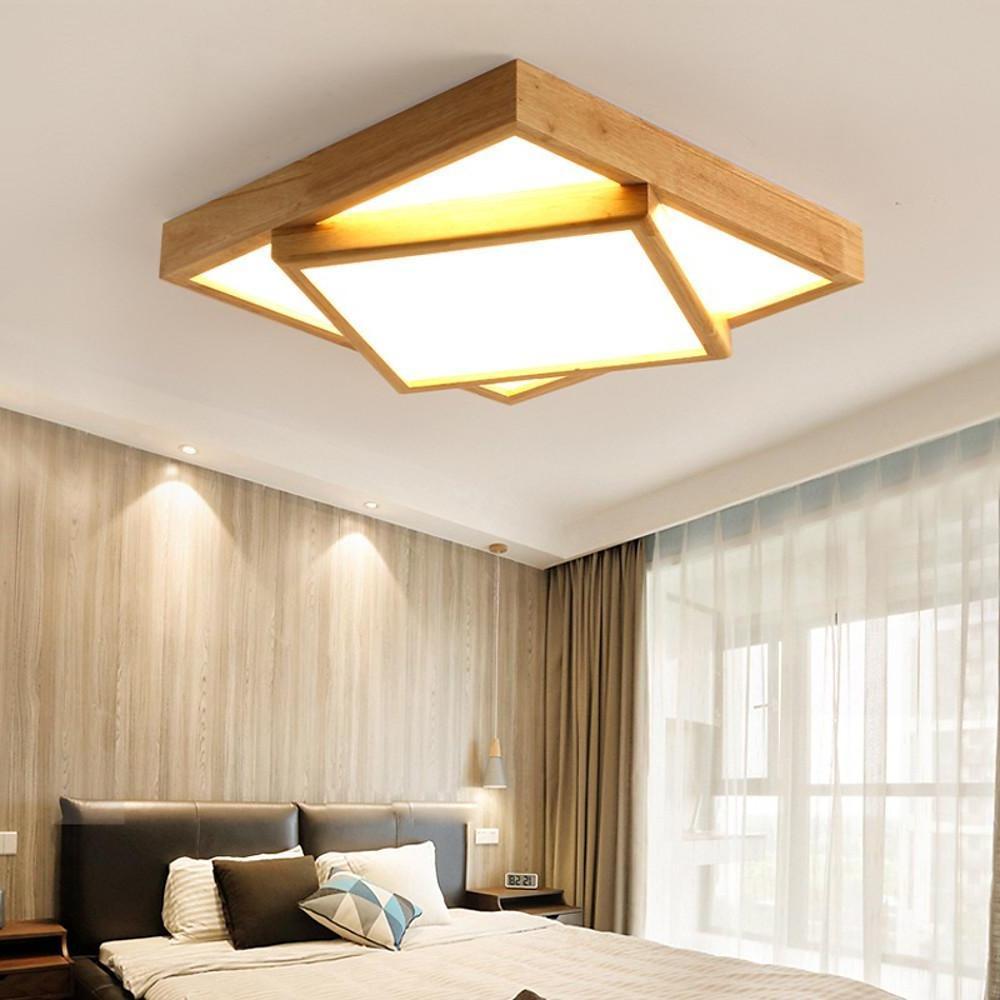 Lighom artistic squares wood flush mount lighting for hallway — Cool White (6000K)