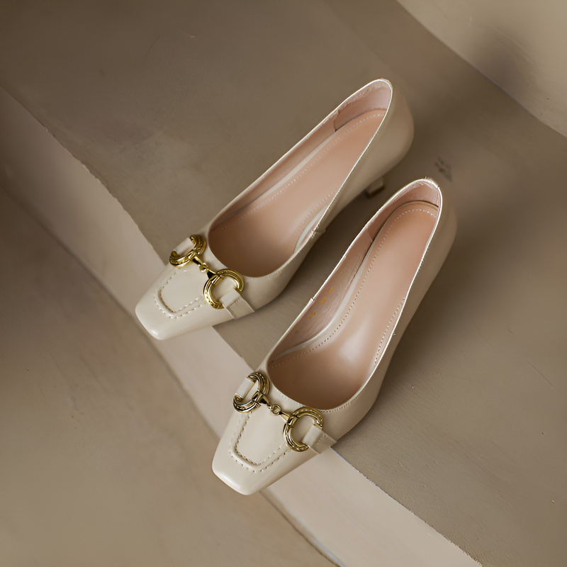 KENPOGEN スクエアトゥパンプス 本革靴 ビットモチーフ 6cmUP ピンヒール 歩きやすい 通勤