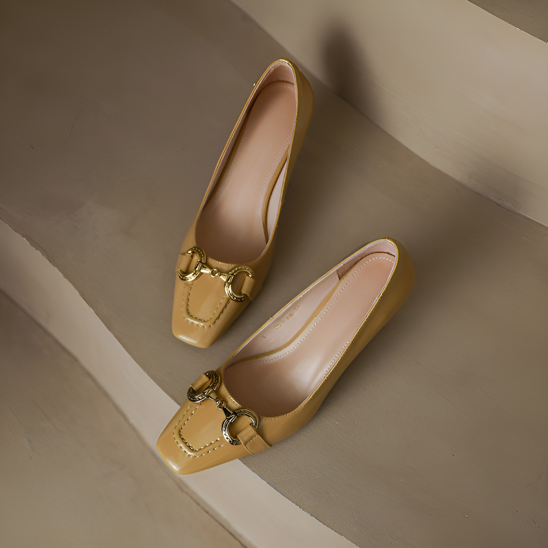 KENPOGEN スクエアトゥパンプス 本革靴 ビットモチーフ 6cmUP ピンヒール 歩きやすい 通勤