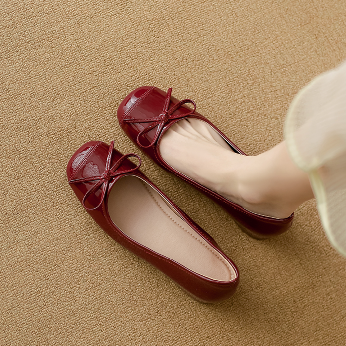 小さいサイズ インヒールエナメルバレエシューズ 5cmUP 晴雨兼用 柔らか　チェリーレッド