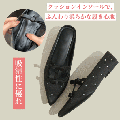 KENPOGEN ポインテッドトゥ パンプス Tストラップ シューズ インヒール5cmUP ダブルリボン 疲れない 歩きやすい