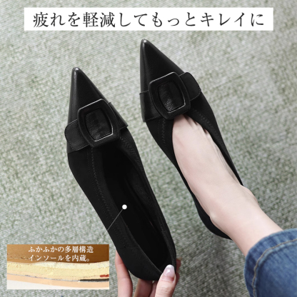 KENPOGEN ポインテッドトゥパンプス 6cmUP フレンチヒール バックル付き 柔らかい フィット感 通勤 オフィス