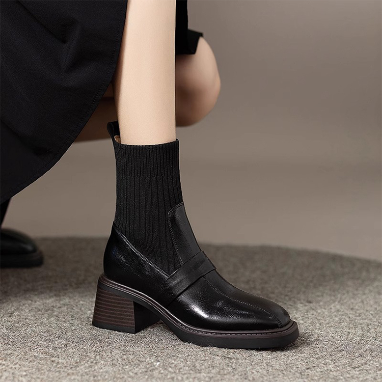 KENPOGEN ソックスブーツ ニットドッキング 6cmUP 美脚効果 歩きやすい オフィスカジュアル 秋冬用