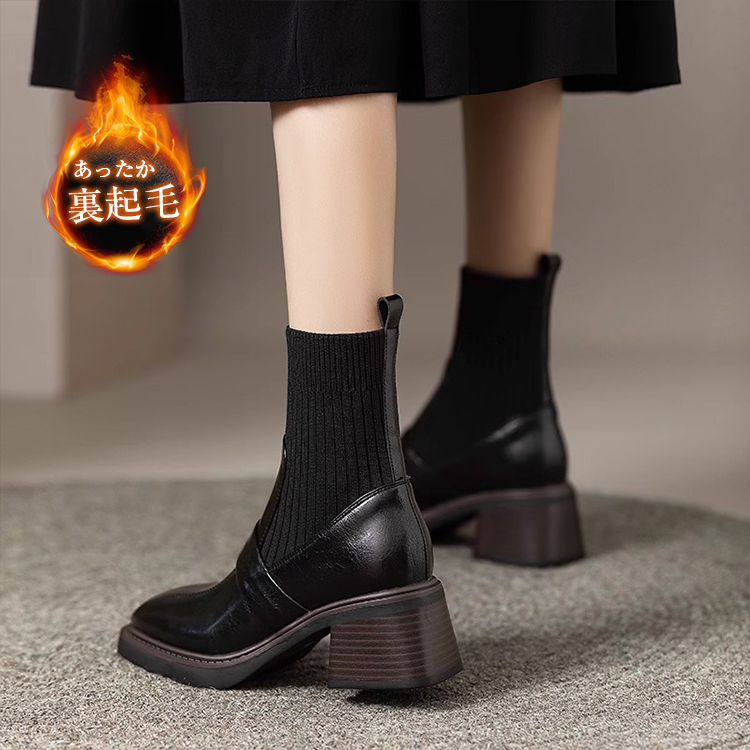 KENPOGEN ソックスブーツ ニットドッキング 6cmUP 美脚効果 歩きやすい オフィスカジュアル 秋冬用