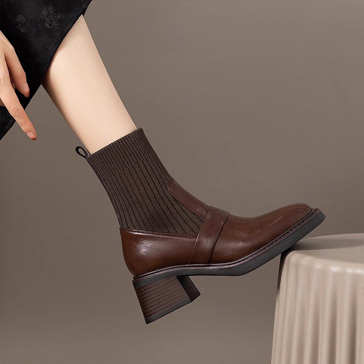 KENPOGEN ソックスブーツ ニットドッキング 6cmUP 美脚効果 歩きやすい オフィスカジュアル 秋冬用