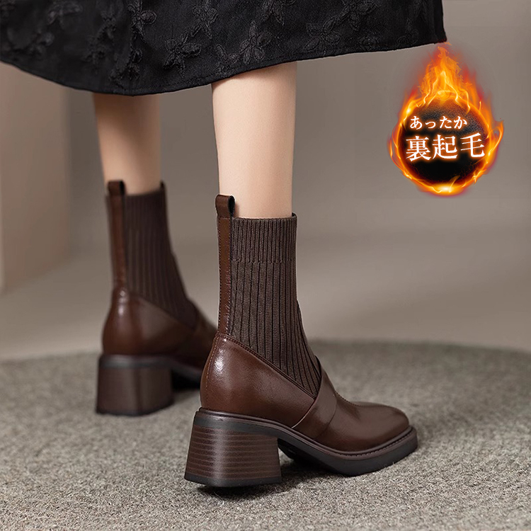 KENPOGEN ソックスブーツ ニットドッキング 6cmUP 美脚効果 歩きやすい オフィスカジュアル 秋冬用
