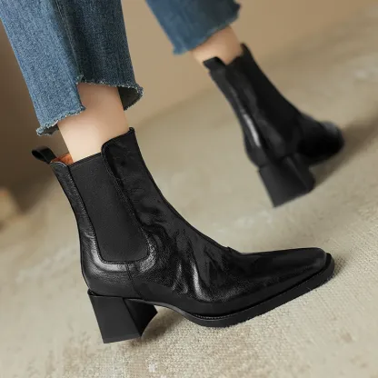 KENPOGEN サイドゴアブーツ 5cmUP チャンキーヒール スクエアトゥ 柔らかい 着脱簡単 秋冬用